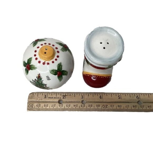Spode Christmas Tree Ball Ornament & Stocking Shaped Salt Pepper Shakers VTG - Picture 5 of 6